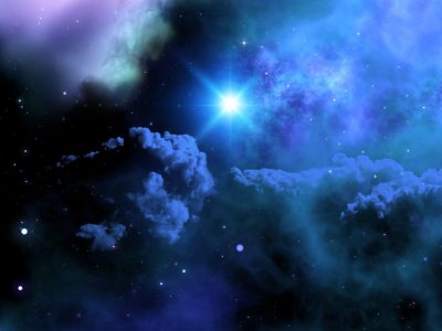 3D render of a space sky with galaxy and shining star